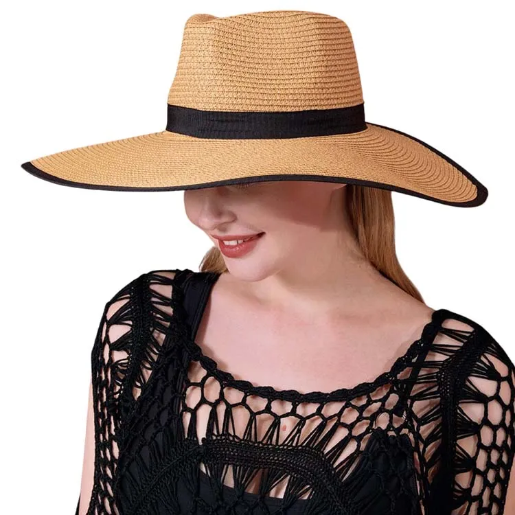 Black Band Trimmed Straw Sun Hat