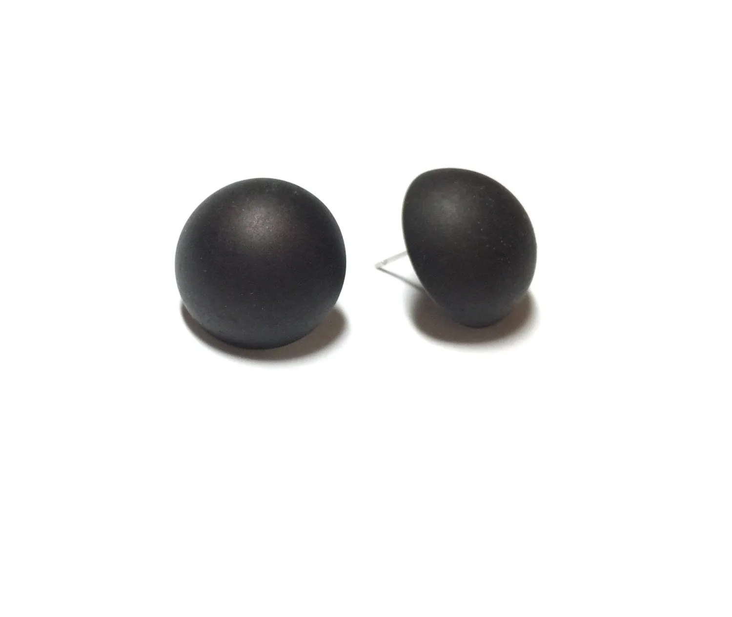 Black Frosted Retro Button Stud Earrings