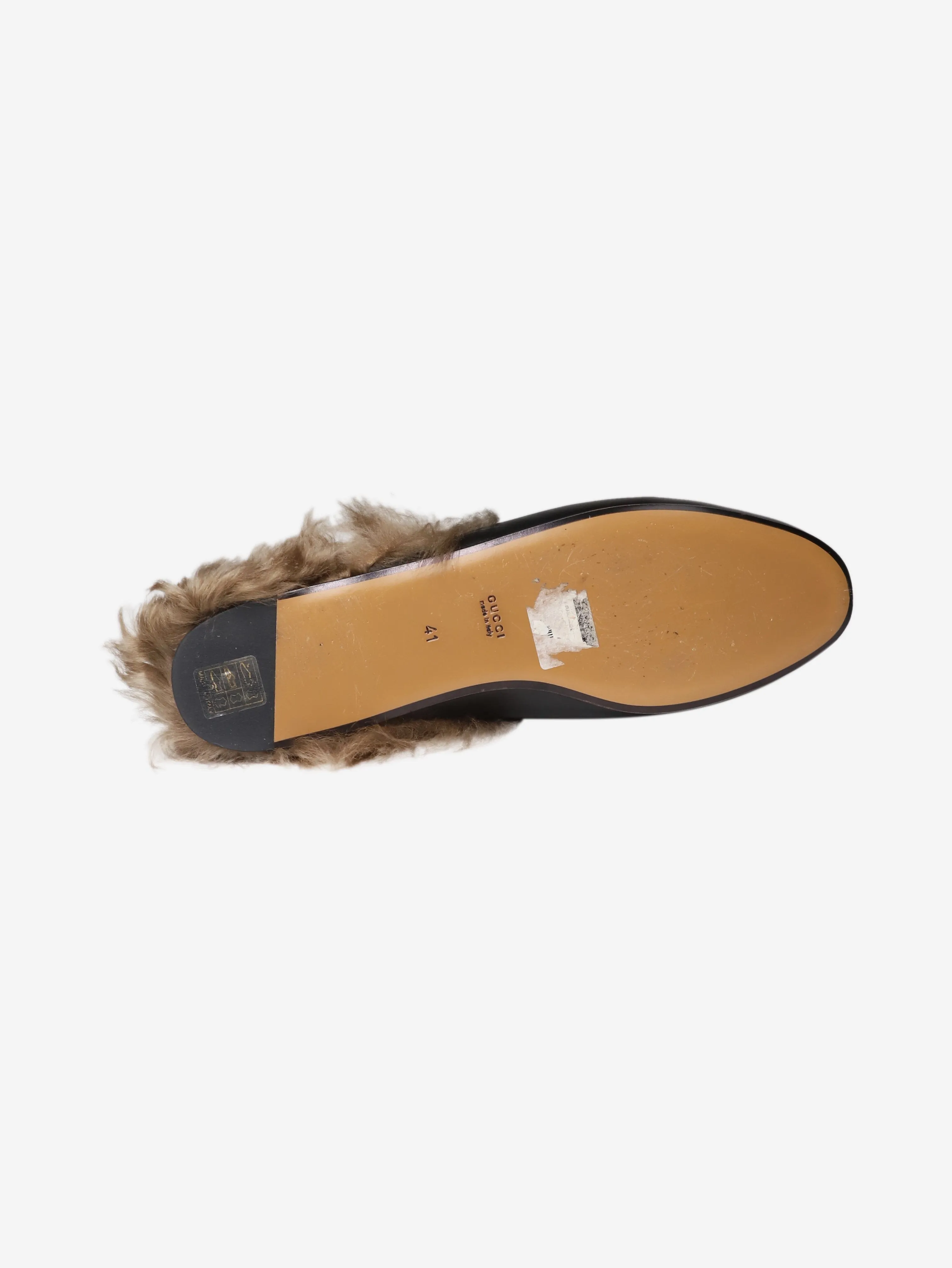 Black fur-trimmed Princetown slippers - size EU 41