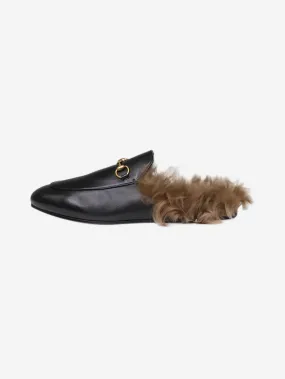 Black fur-trimmed Princetown slippers - size EU 41