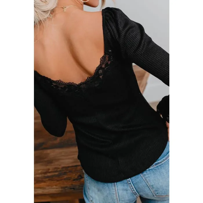 Black Lace Trimmed Henley