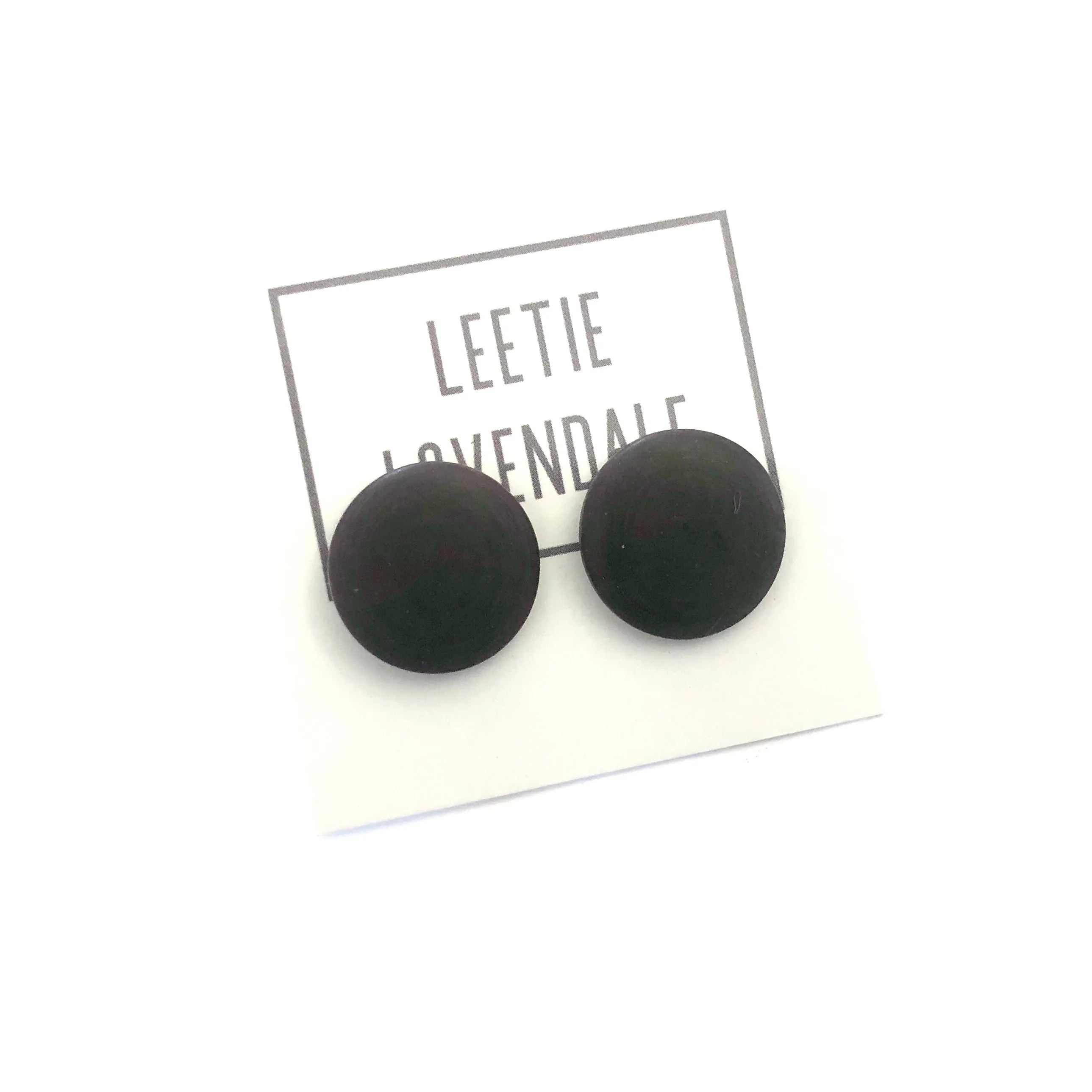 Black Lucite Disc Studs Earrings