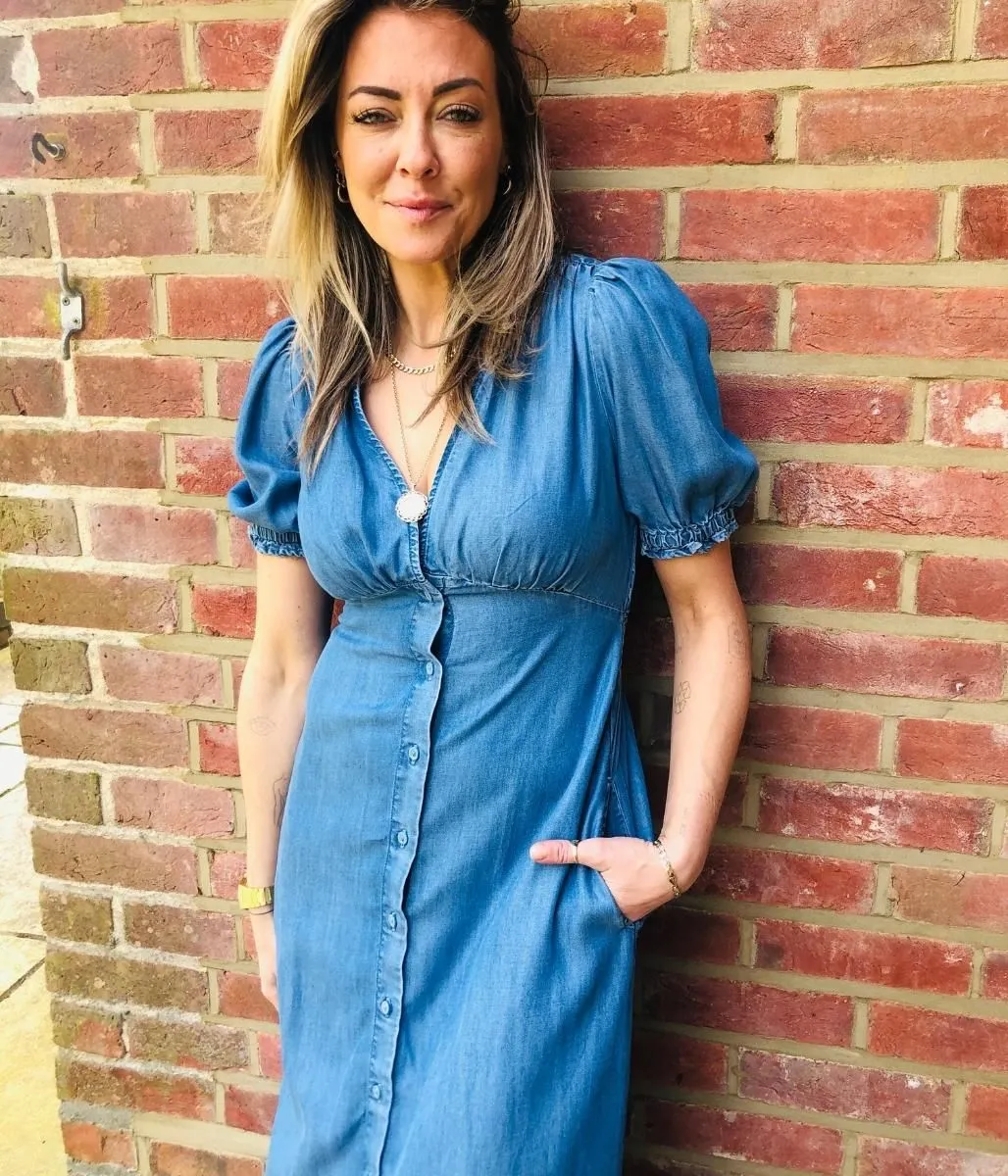 Blue Tencel Button Through Midi Dress