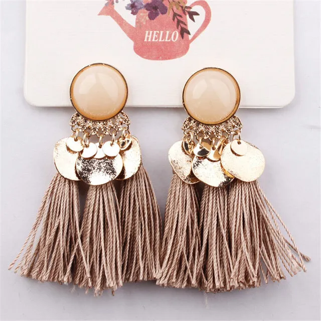 Bohemian Sequins Tassel Earrings for Women Wedding Party Acrylic Beads Statement Drop Earrings Long Vintage Fringing Jewelry