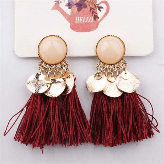 Bohemian Sequins Tassel Earrings for Women Wedding Party Acrylic Beads Statement Drop Earrings Long Vintage Fringing Jewelry