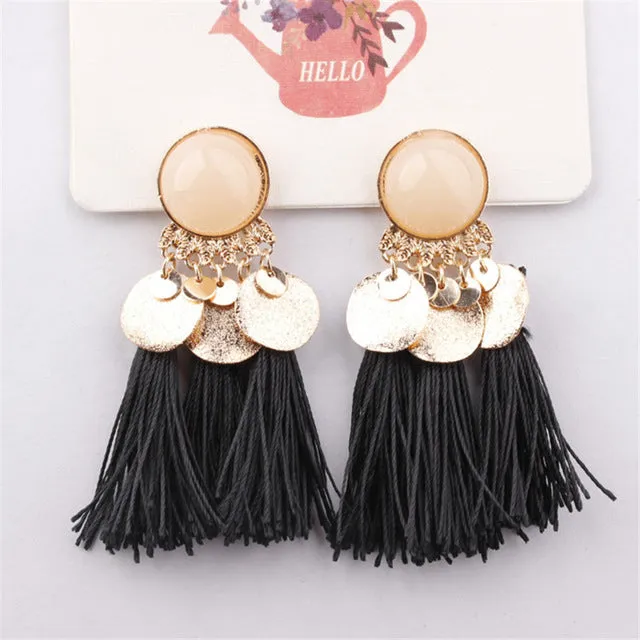 Bohemian Sequins Tassel Earrings for Women Wedding Party Acrylic Beads Statement Drop Earrings Long Vintage Fringing Jewelry