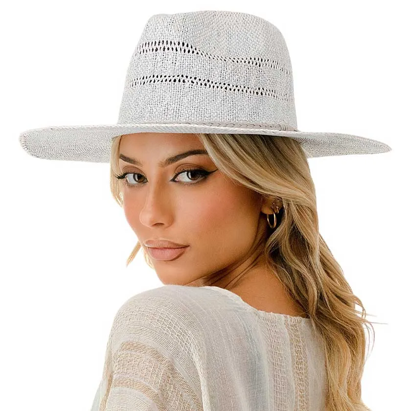 Braided Trim Woven Straw Fedora Hat