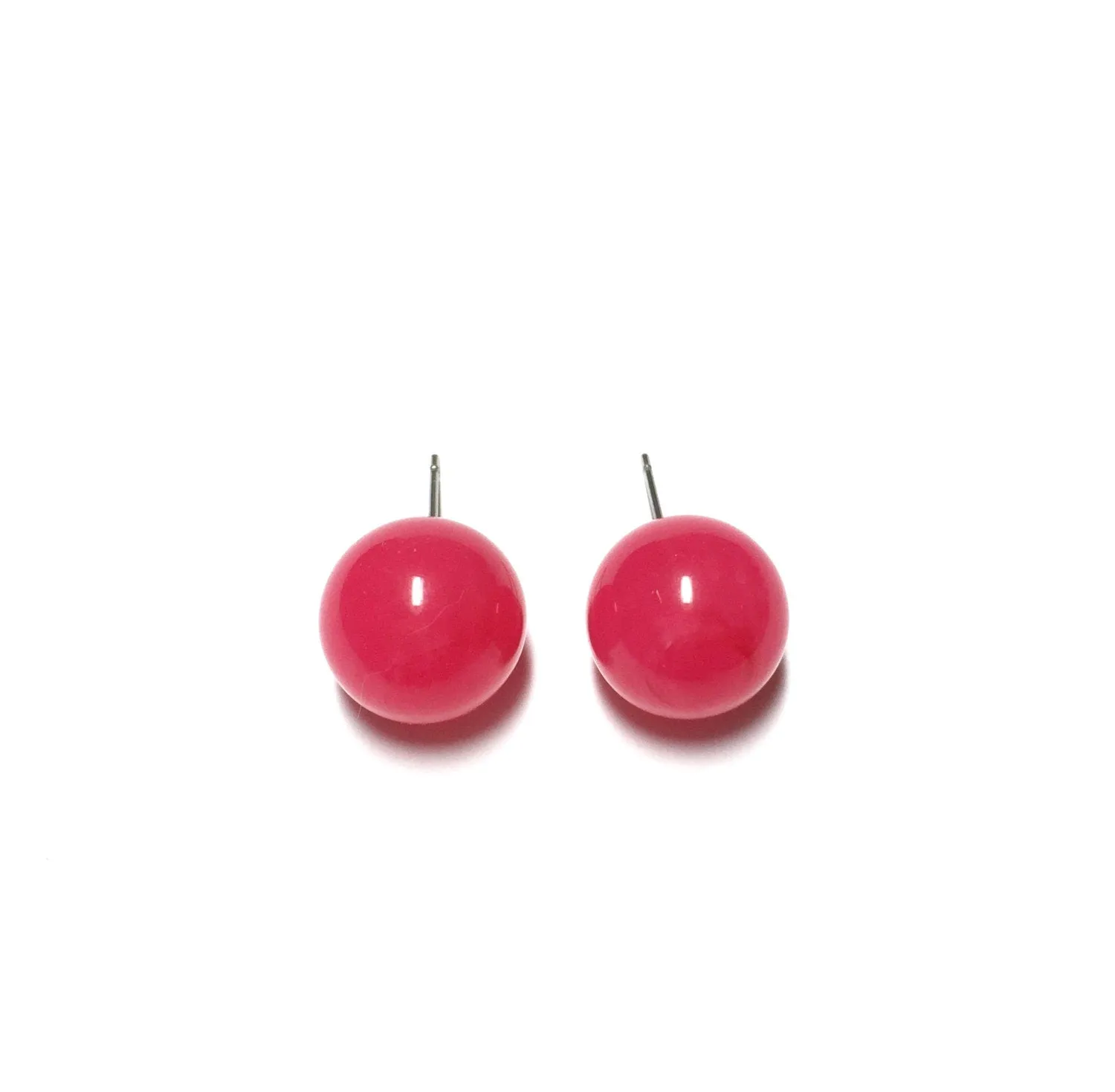 Bright Fuchsia Marble Ball Stud Earrings