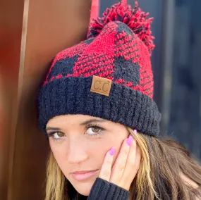 Buffalo Print Jacquard Knit Pom Beanie