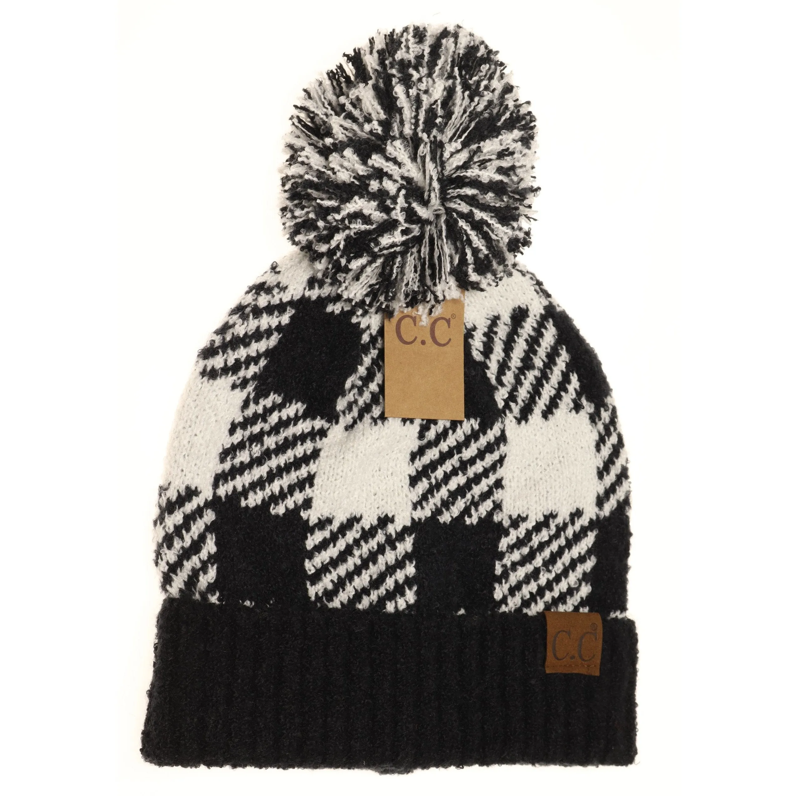 Buffalo Print Jacquard Knit Pom Beanie