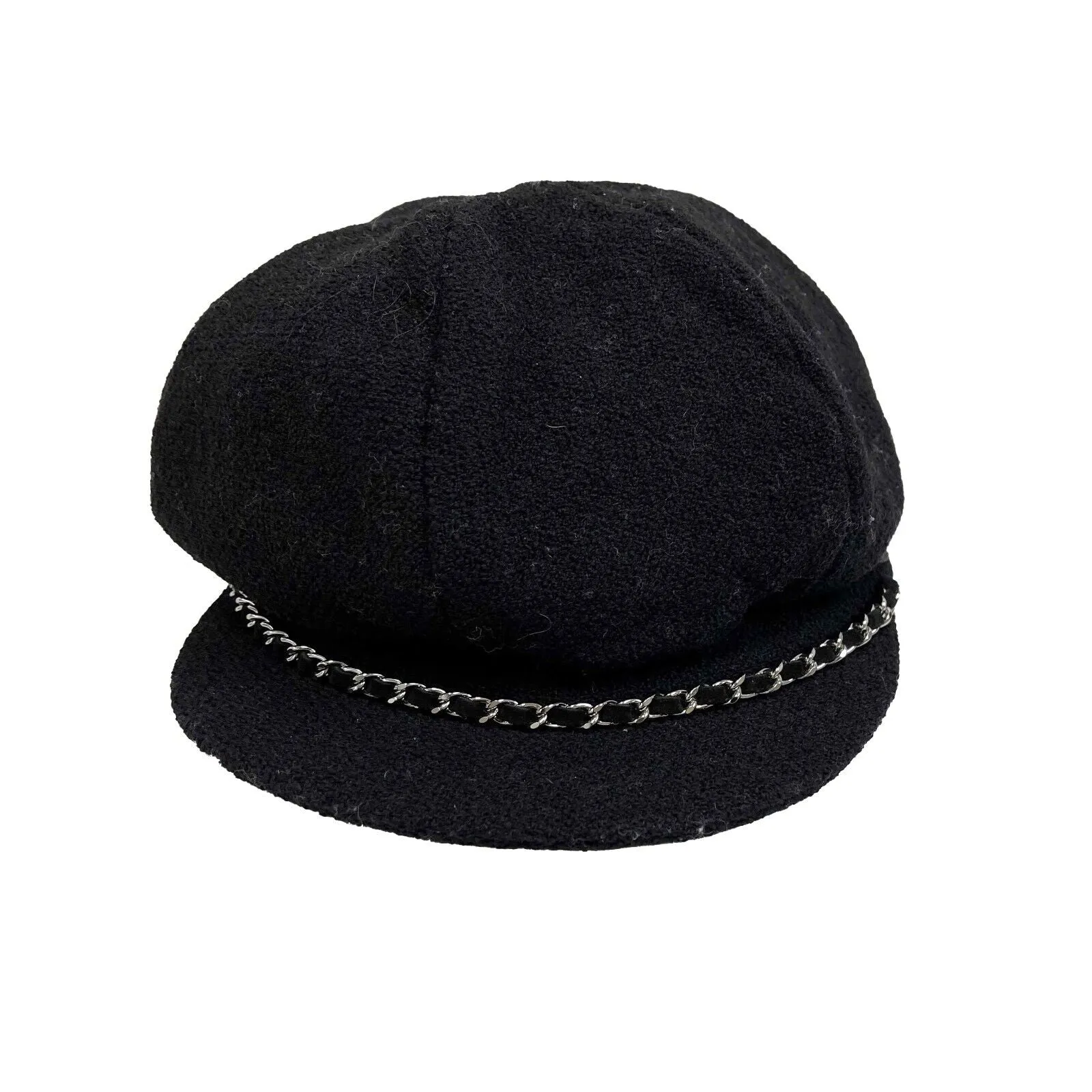 Chanel Very Good Newsboy Cap Chain CC Black L Hat