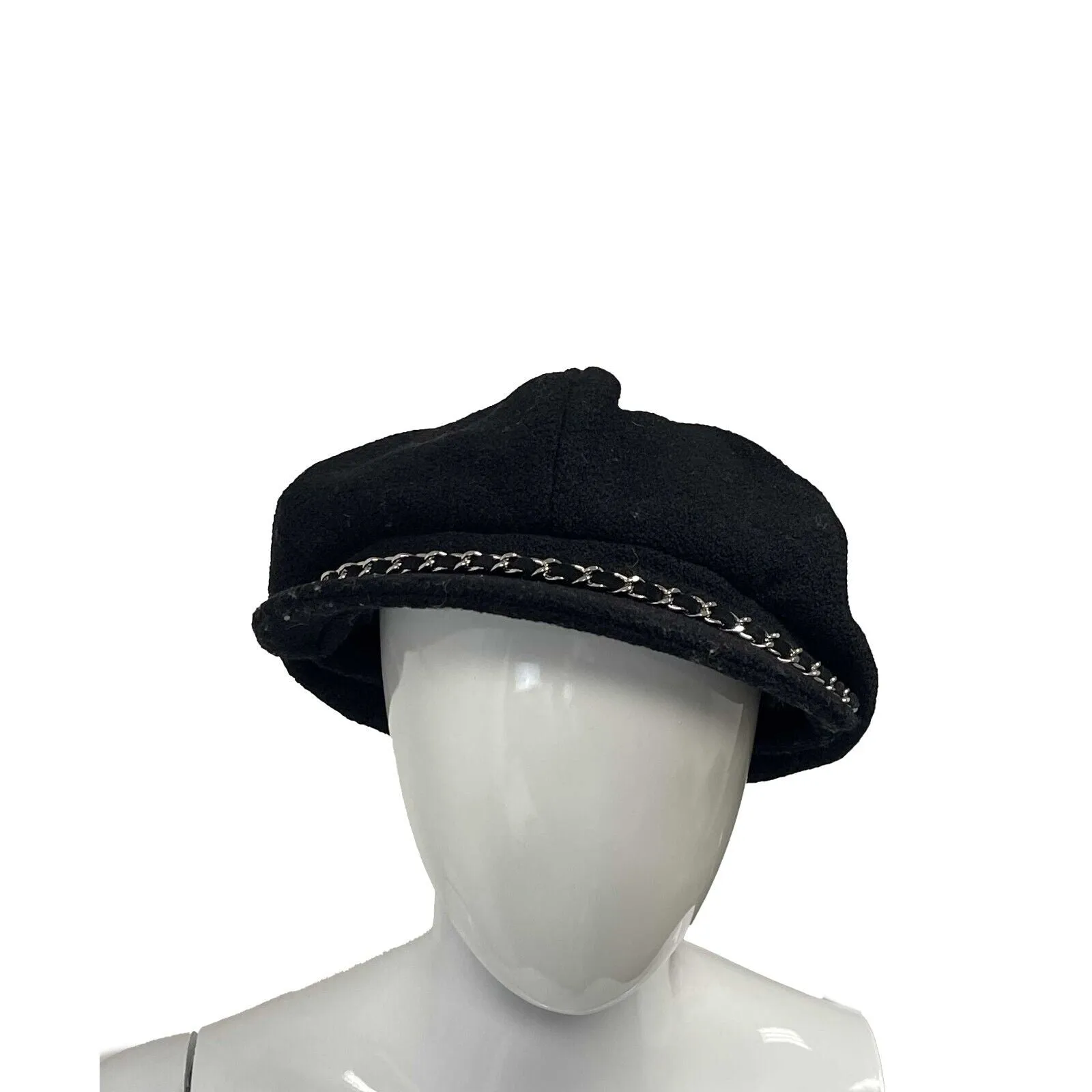 Chanel Very Good Newsboy Cap Chain CC Black L Hat