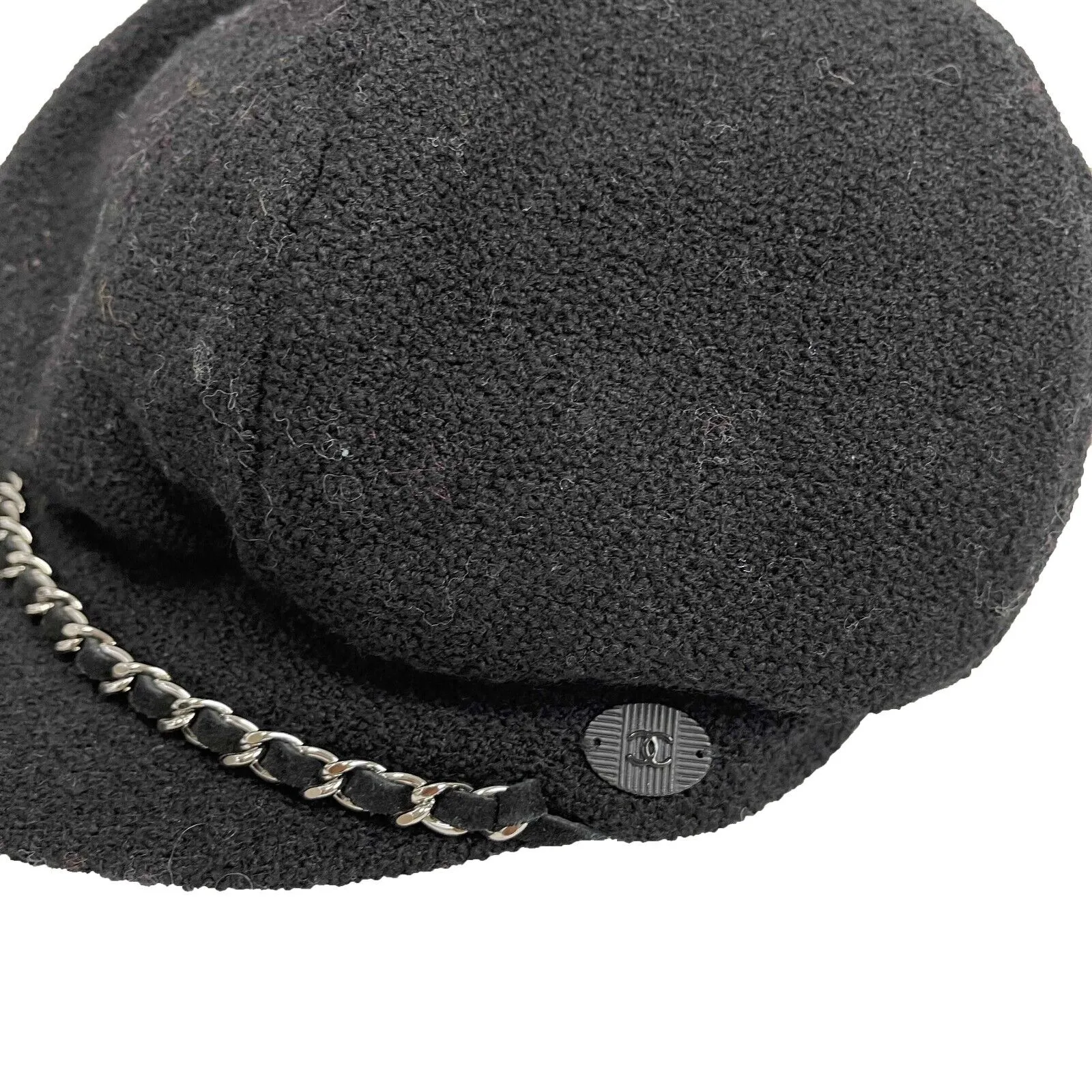 Chanel Very Good Newsboy Cap Chain CC Black L Hat