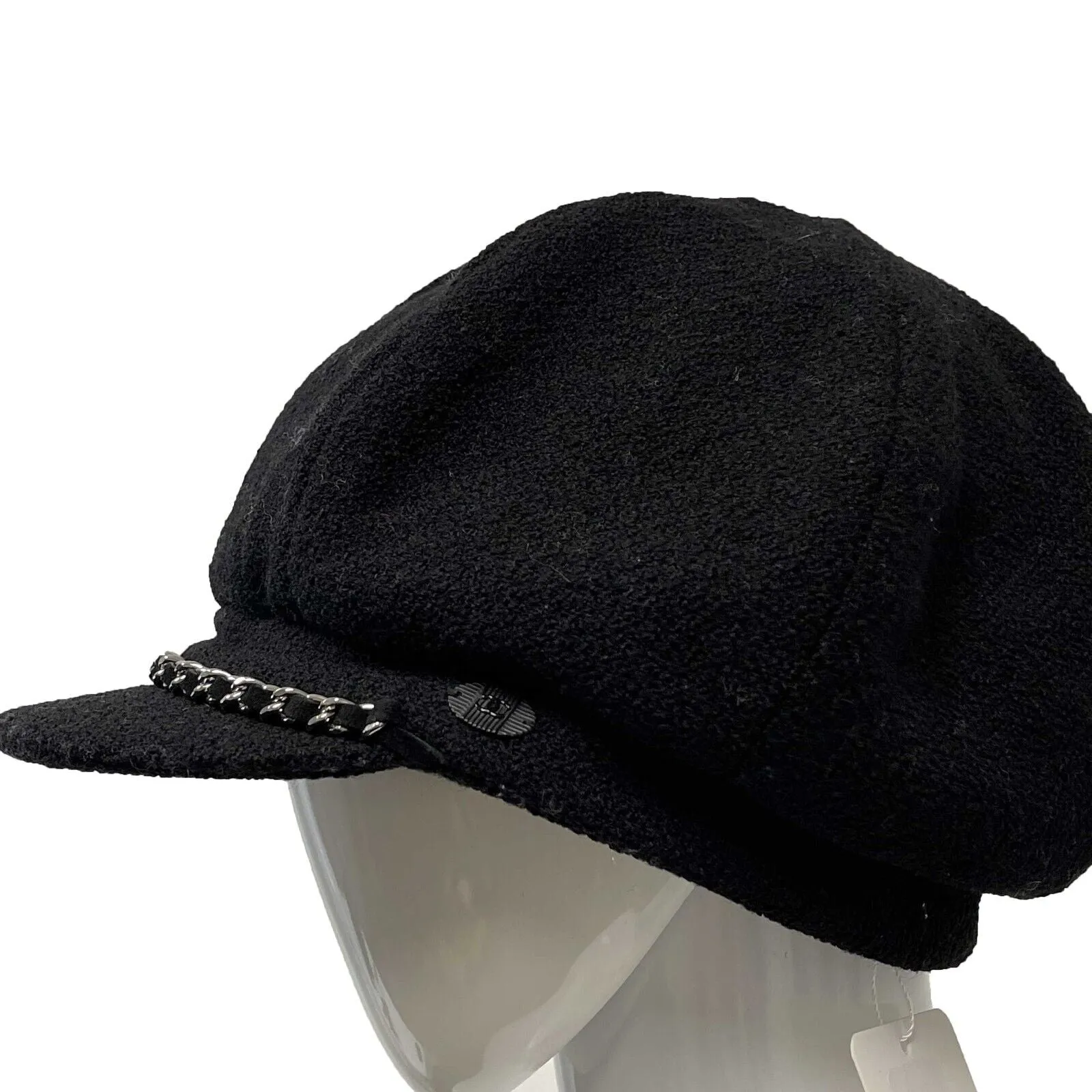 Chanel Very Good Newsboy Cap Chain CC Black L Hat