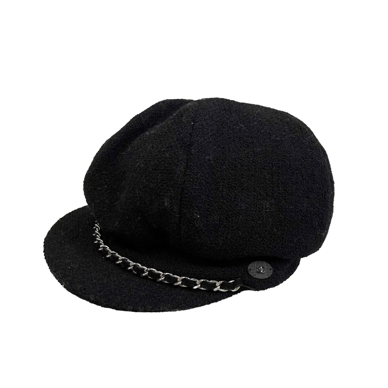 Chanel Very Good Newsboy Cap Chain CC Black L Hat