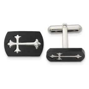 Chisel Stainless Steel Brushed and Polished Black IP-Plated Cross Cufflinks