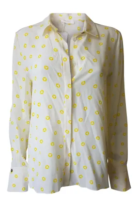 CHLOE 100% Silk Yellow Print Repeat Long Sleeve Shirt (48)