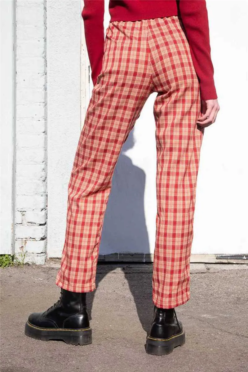 College Retro Gingham Straight Leg Checked Trousers Womens