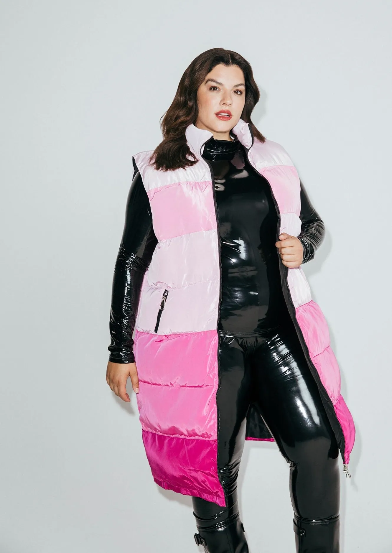 Colour Block Long Puffer Vest