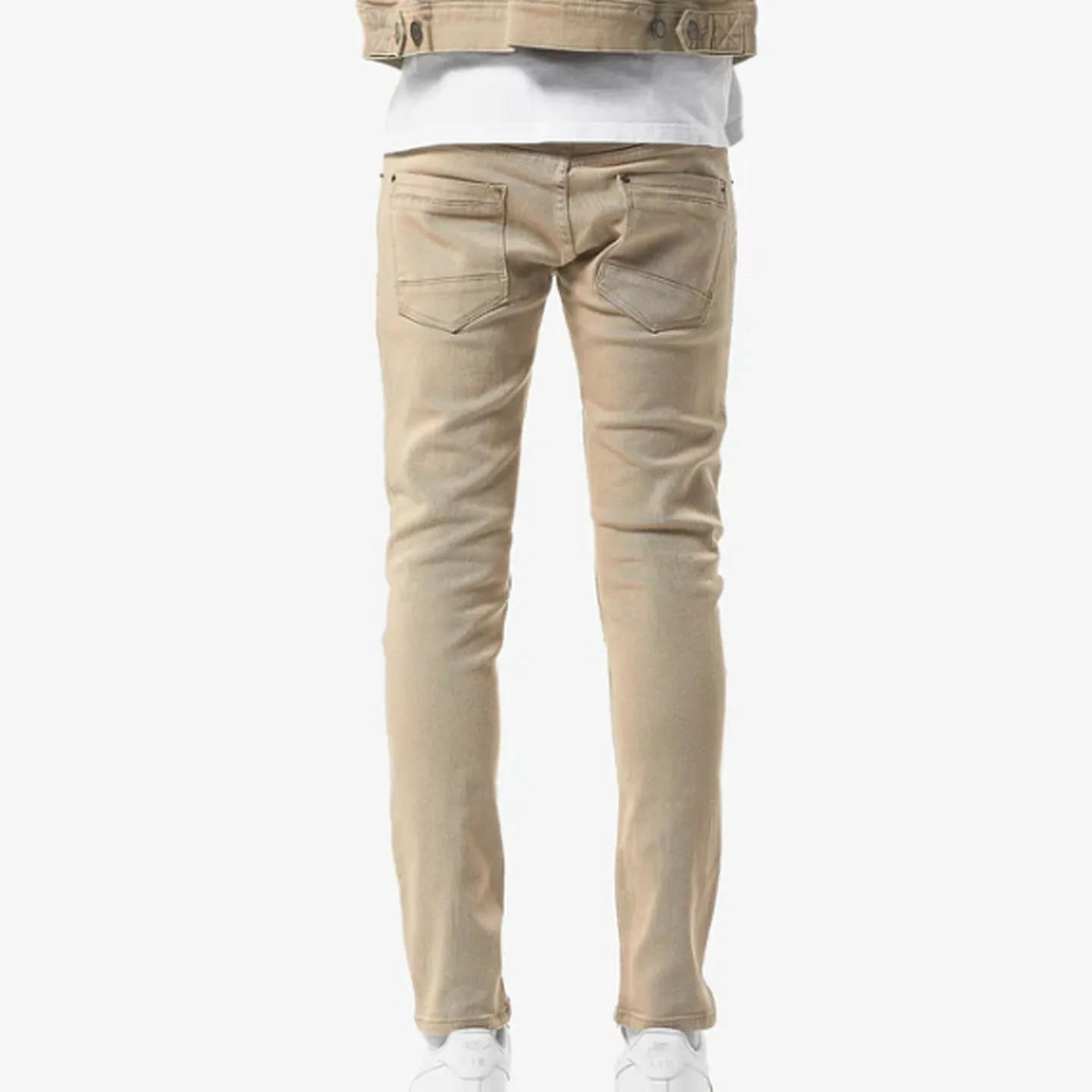 Copper Rivet Ripped Slim Jean (Khaki)