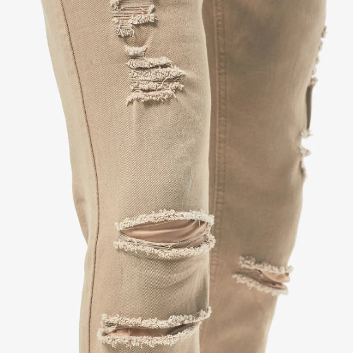 Copper Rivet Ripped Slim Jean (Khaki)