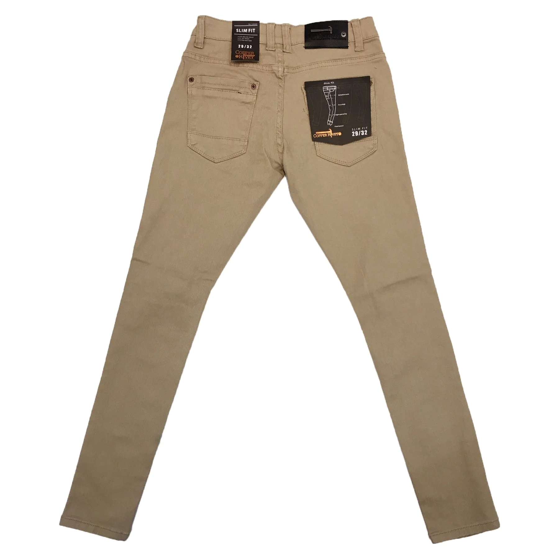 Copper Rivet Ripped Slim Jean (Khaki)