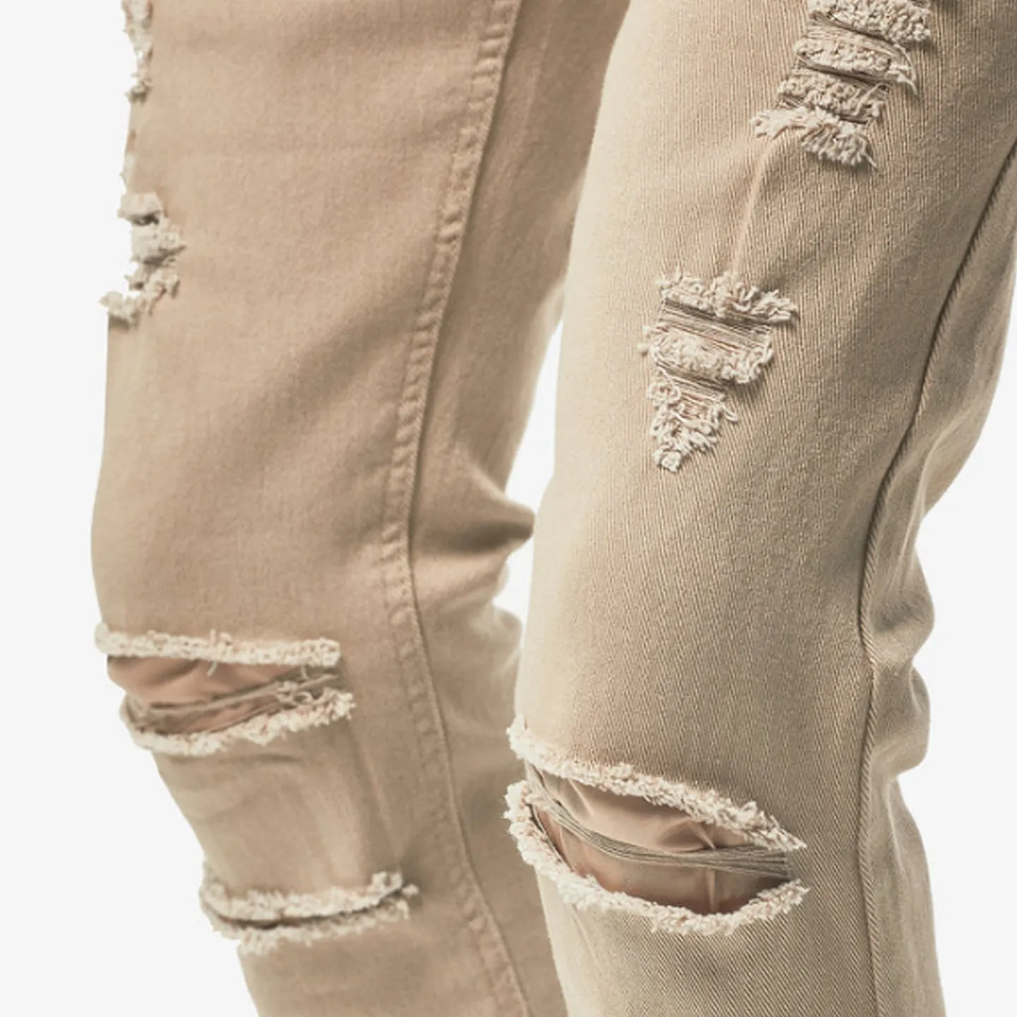 Copper Rivet Ripped Slim Jean (Khaki)