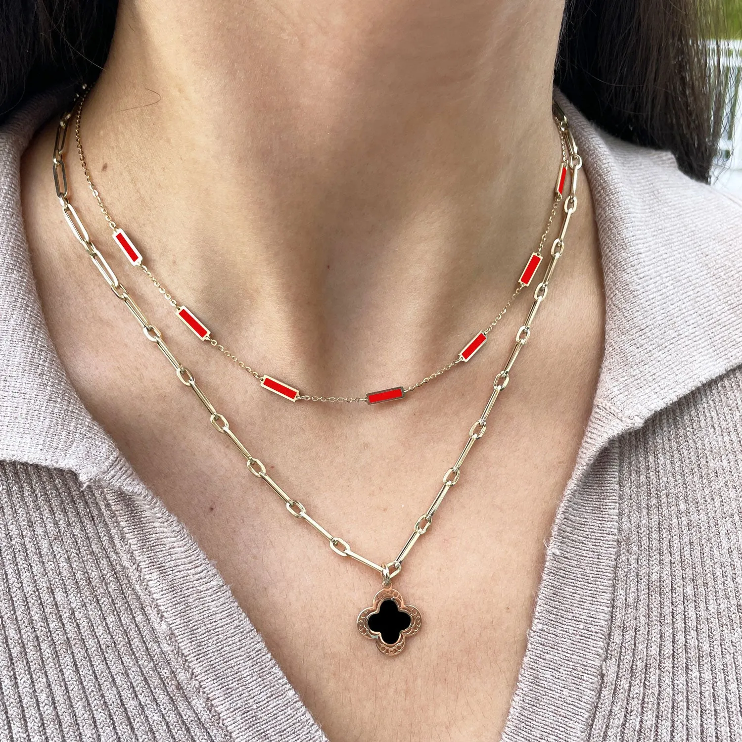 Coral Bar Chain Necklace