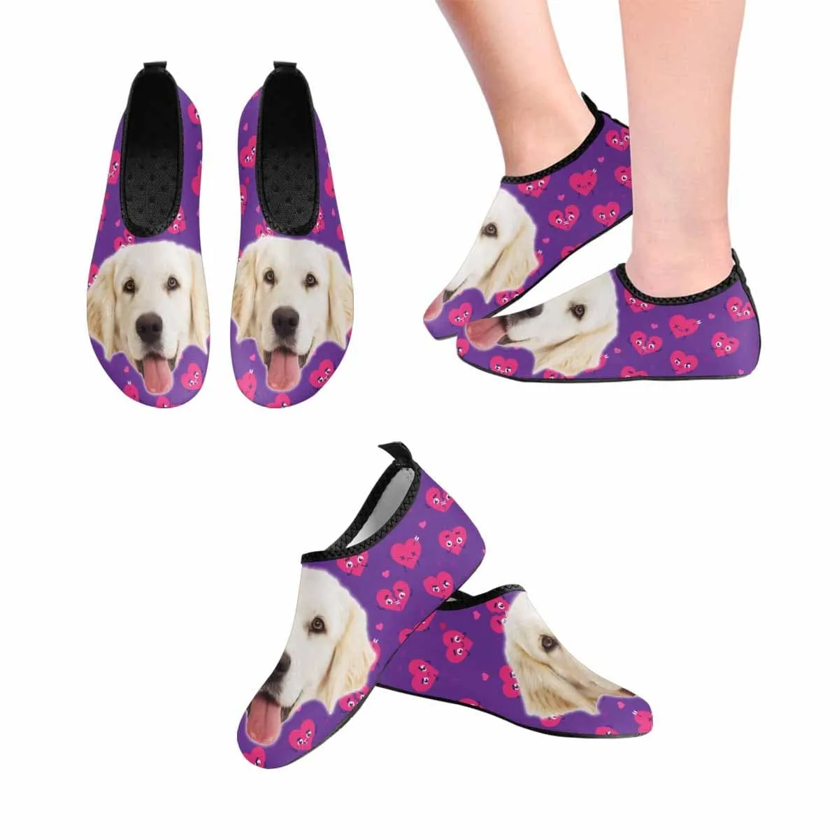 Custom Pet Face Pink Love Men's Barefoot Slip-on for sport Quick-Dry Aqua Shoes