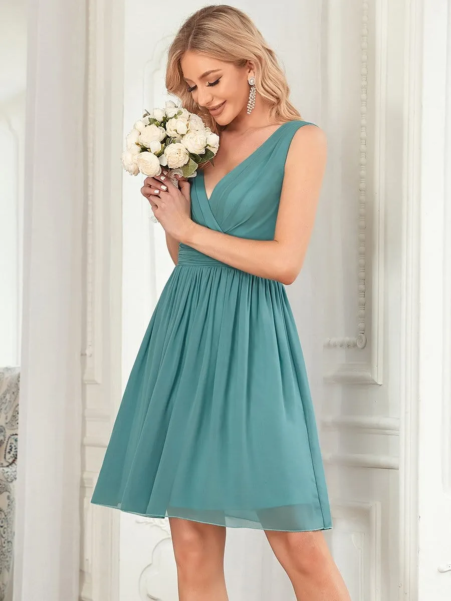 Custom Size Women Sleeveless V Neck Short Bridesmaid Dress