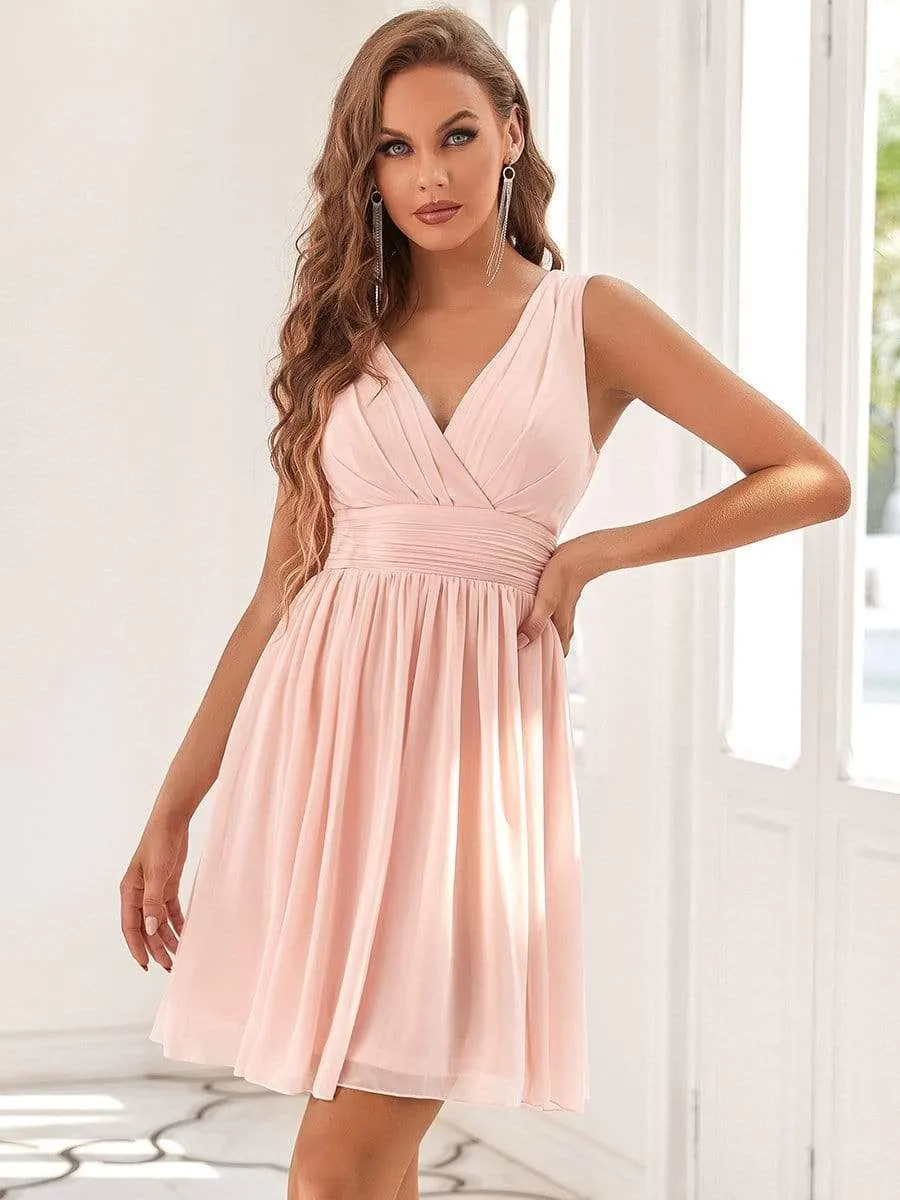 Custom Size Women Sleeveless V Neck Short Bridesmaid Dress