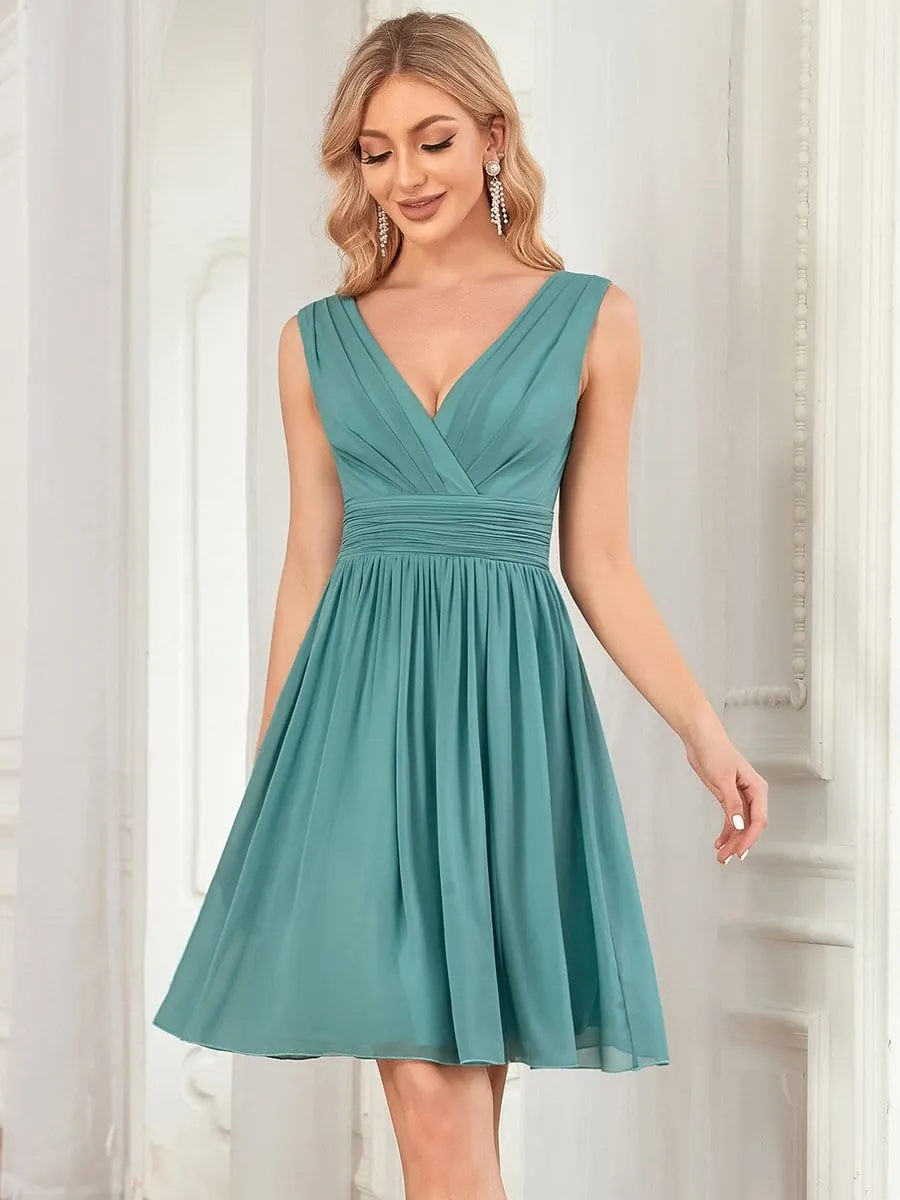 Custom Size Women Sleeveless V Neck Short Bridesmaid Dress