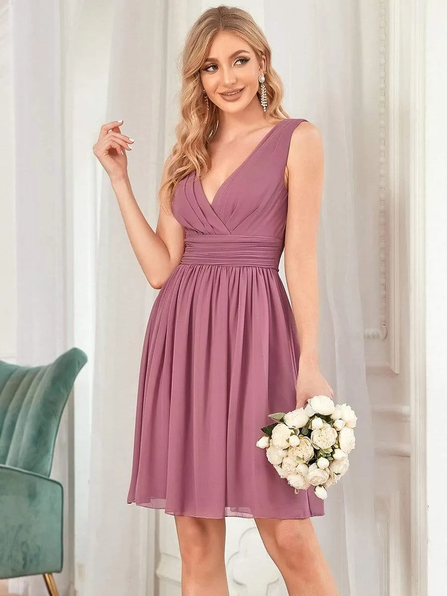 Custom Size Women Sleeveless V Neck Short Bridesmaid Dress