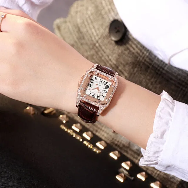 Diamond Starry Square Dial Bracelet Watch Set