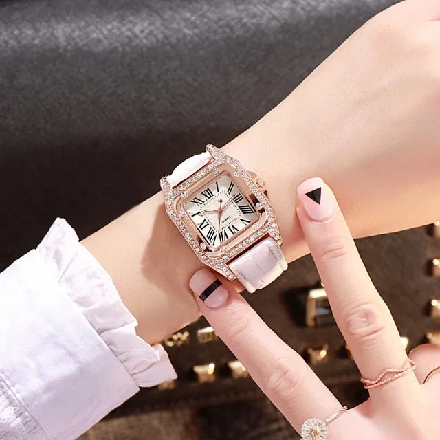 Diamond Starry Square Dial Bracelet Watch Set