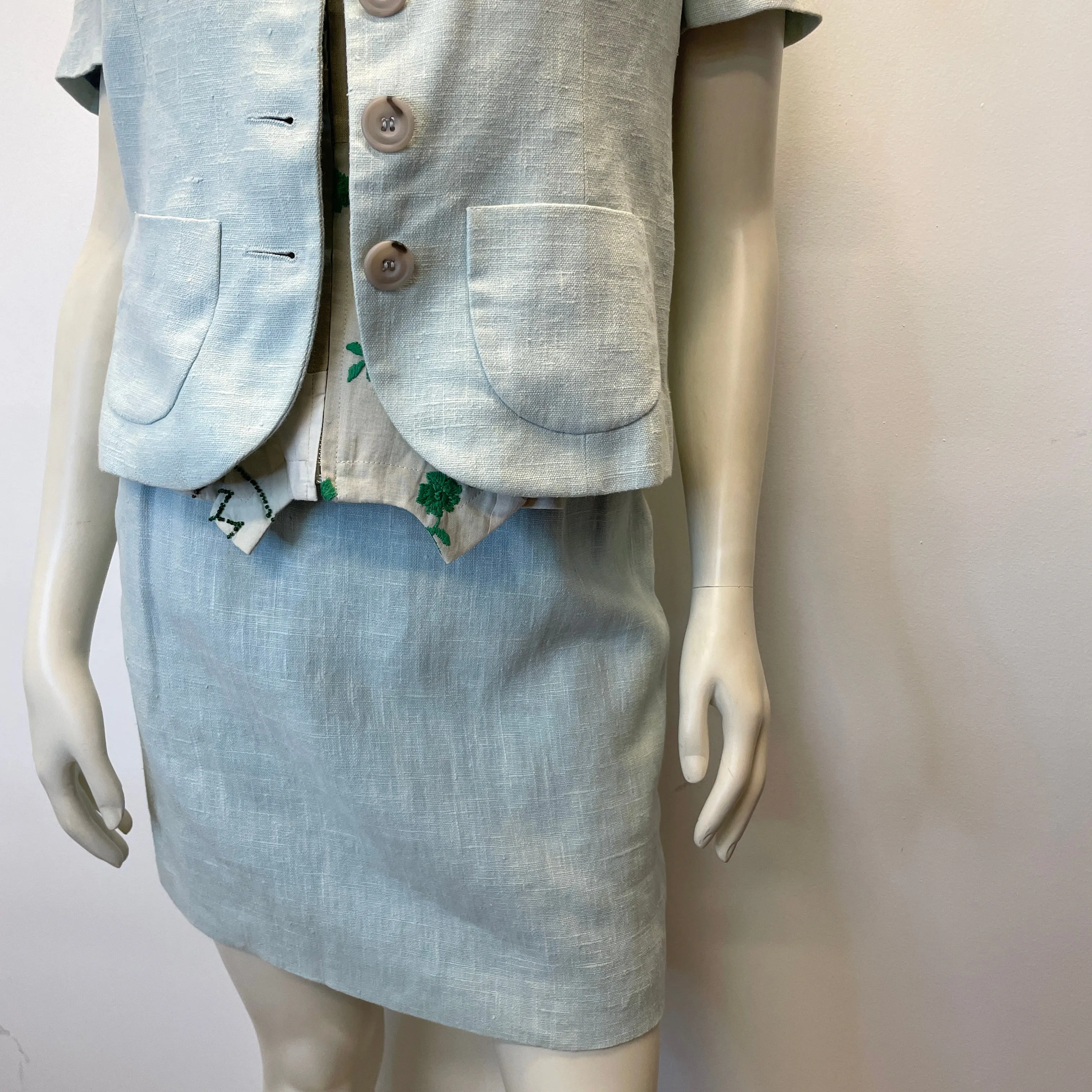 Dolce & Gabbana Vintage Designer Linen Skirt Suit Made in Italy Size Small