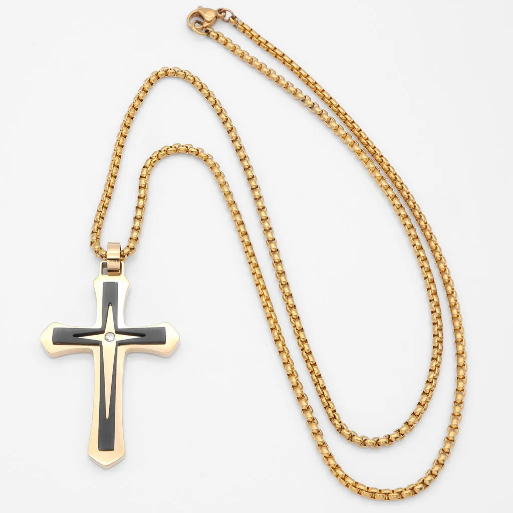 Double Layer Two-Tone Cross Pendant - Gold