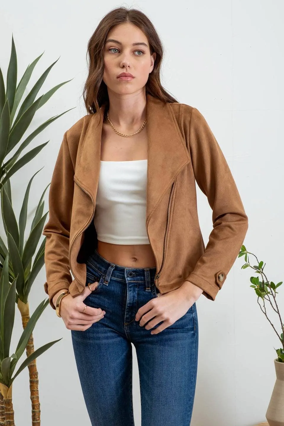 Faux Suede Moto Jacket