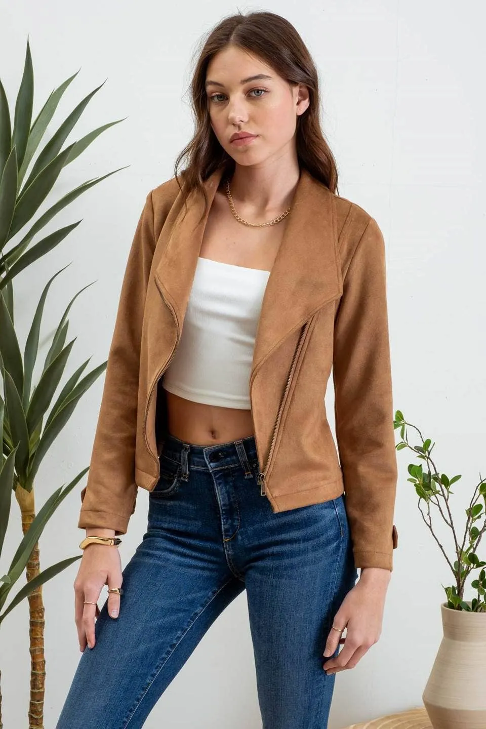 Faux Suede Moto Jacket