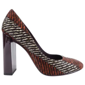 Fendi Orange and Burgundy Printed Calf Hair Block Heel Pumps - EU39