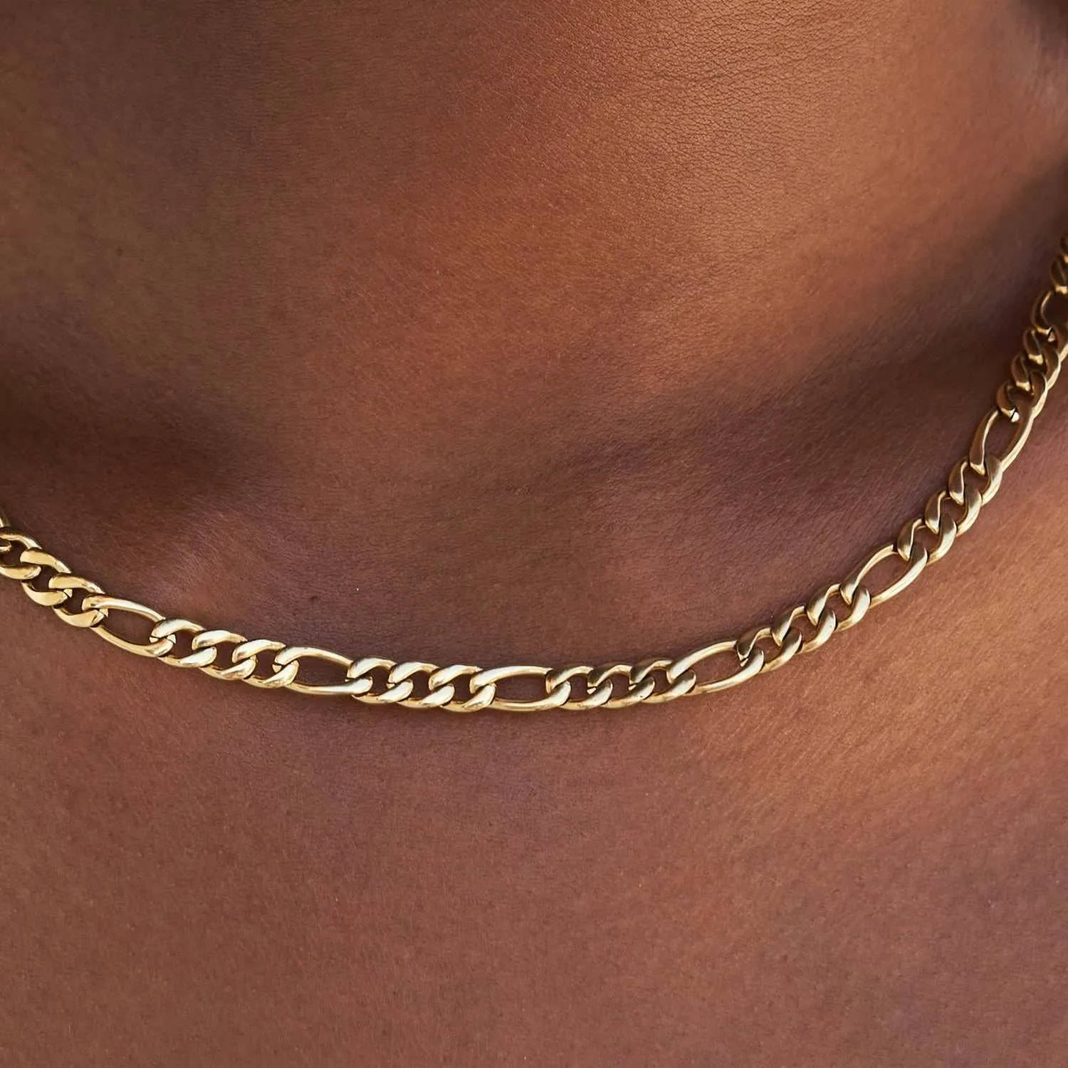 Figaro Link Necklace in Yellow Gold - 4mm