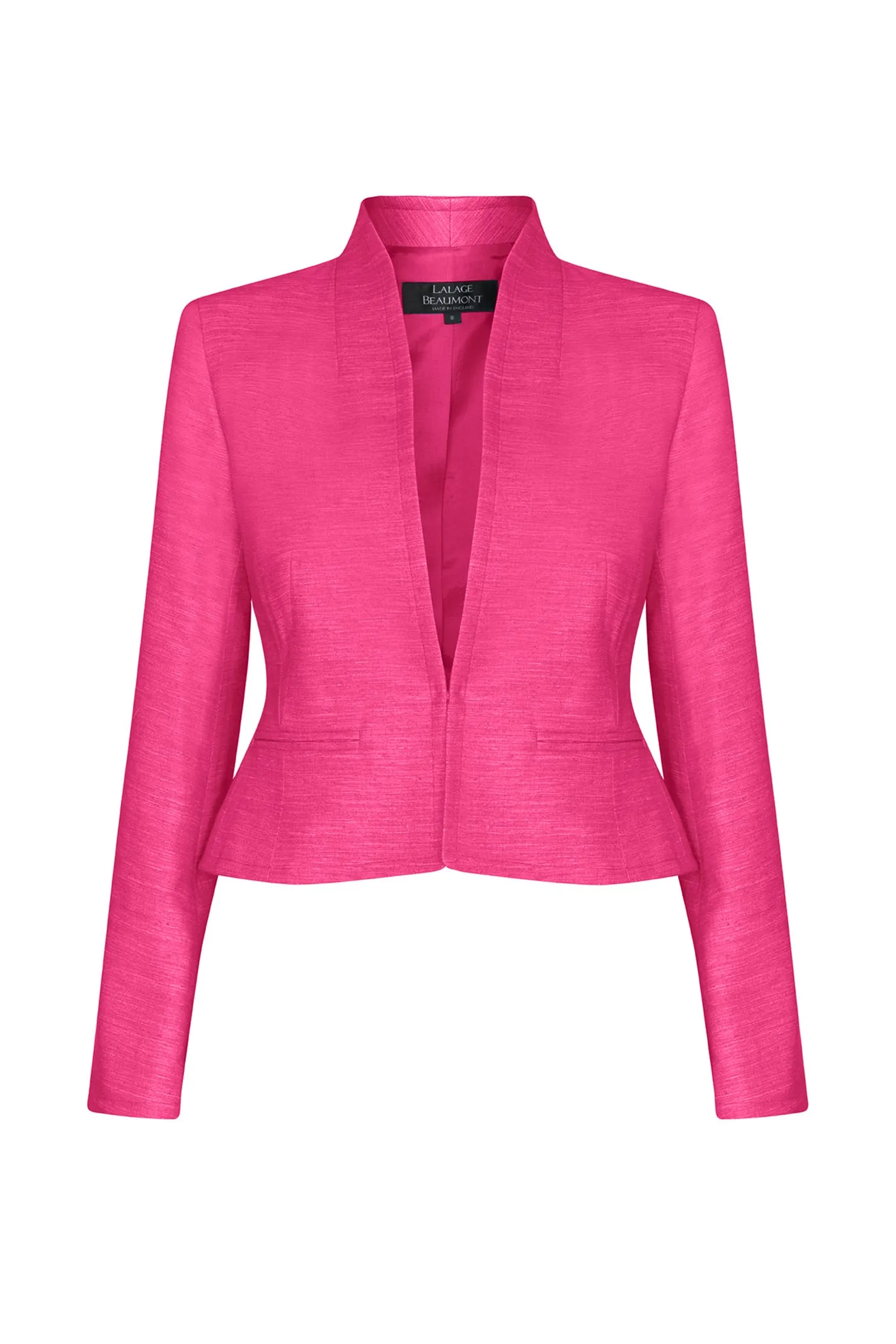 Fitted Edge-to-Edge Plain Raw Silk Jacket in Fuchsia Pink - Margo