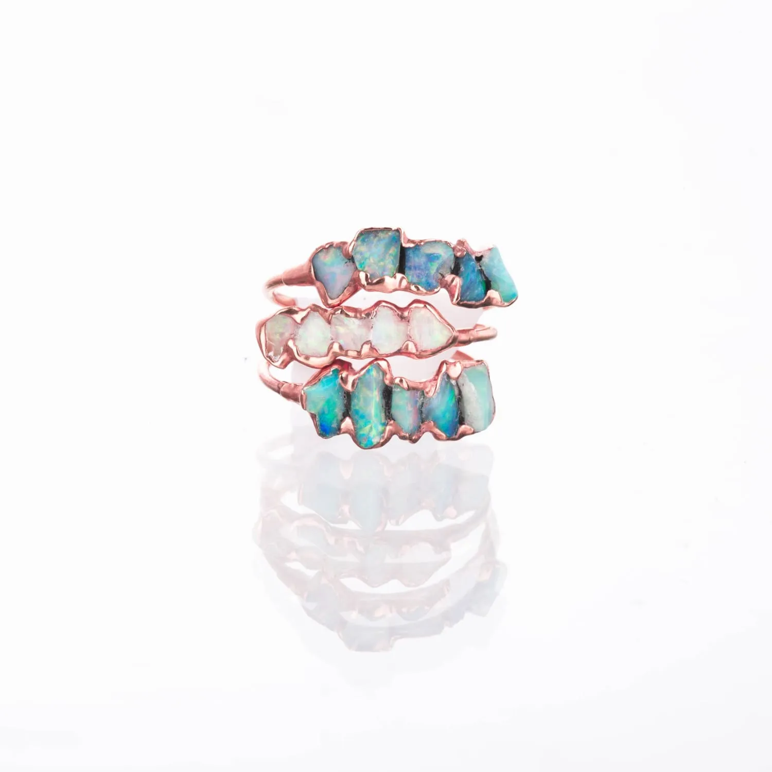 Five Stone Raw Australian Opal Ring in Rose Gold