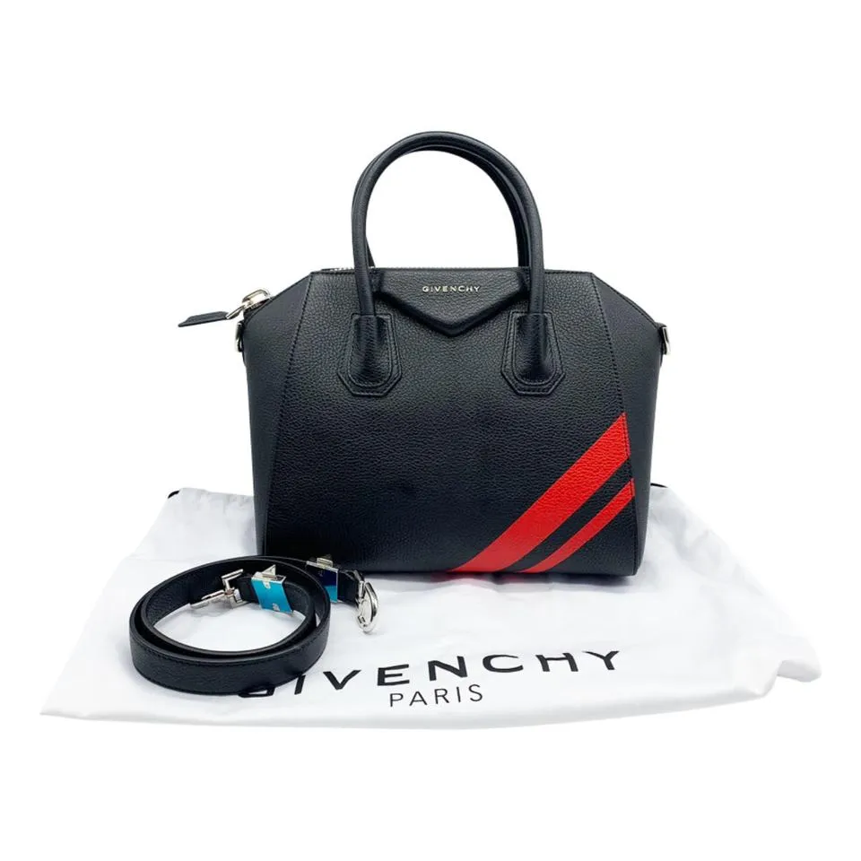 Givenchy Small Antigona Striped Satchel Black Leather Shoulder Bag