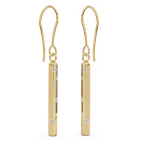 Gold Diamond Round Bar Earrings