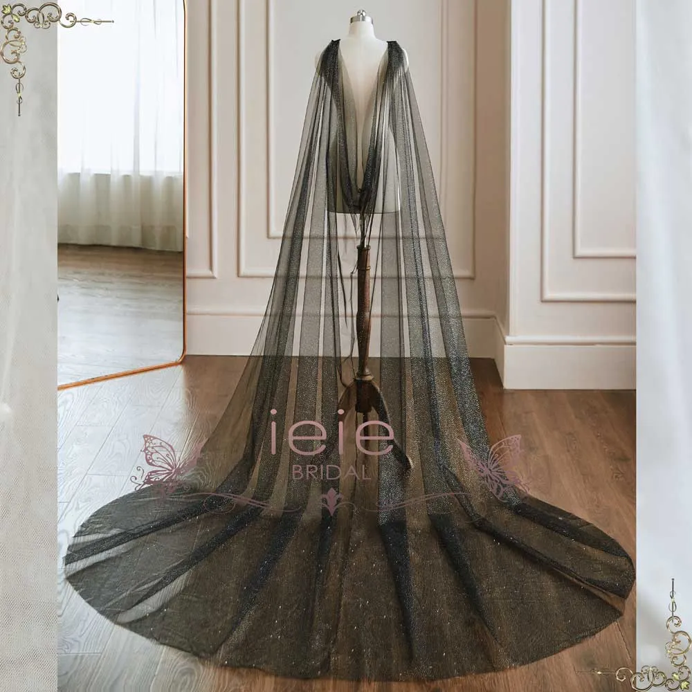 Gothic Fantasy Black Sparkly Glitter Tulle Cape | SG1015