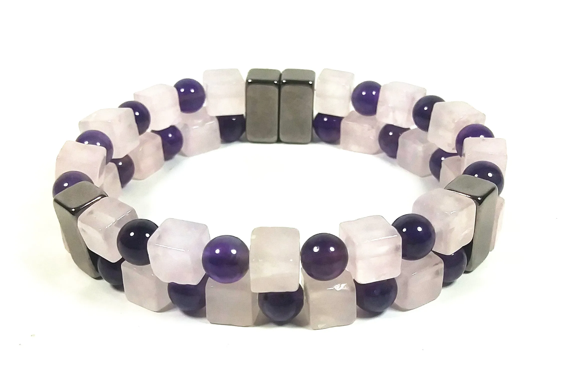 Handmade Ameythst & Rose Quartz 2 Row Bracelet