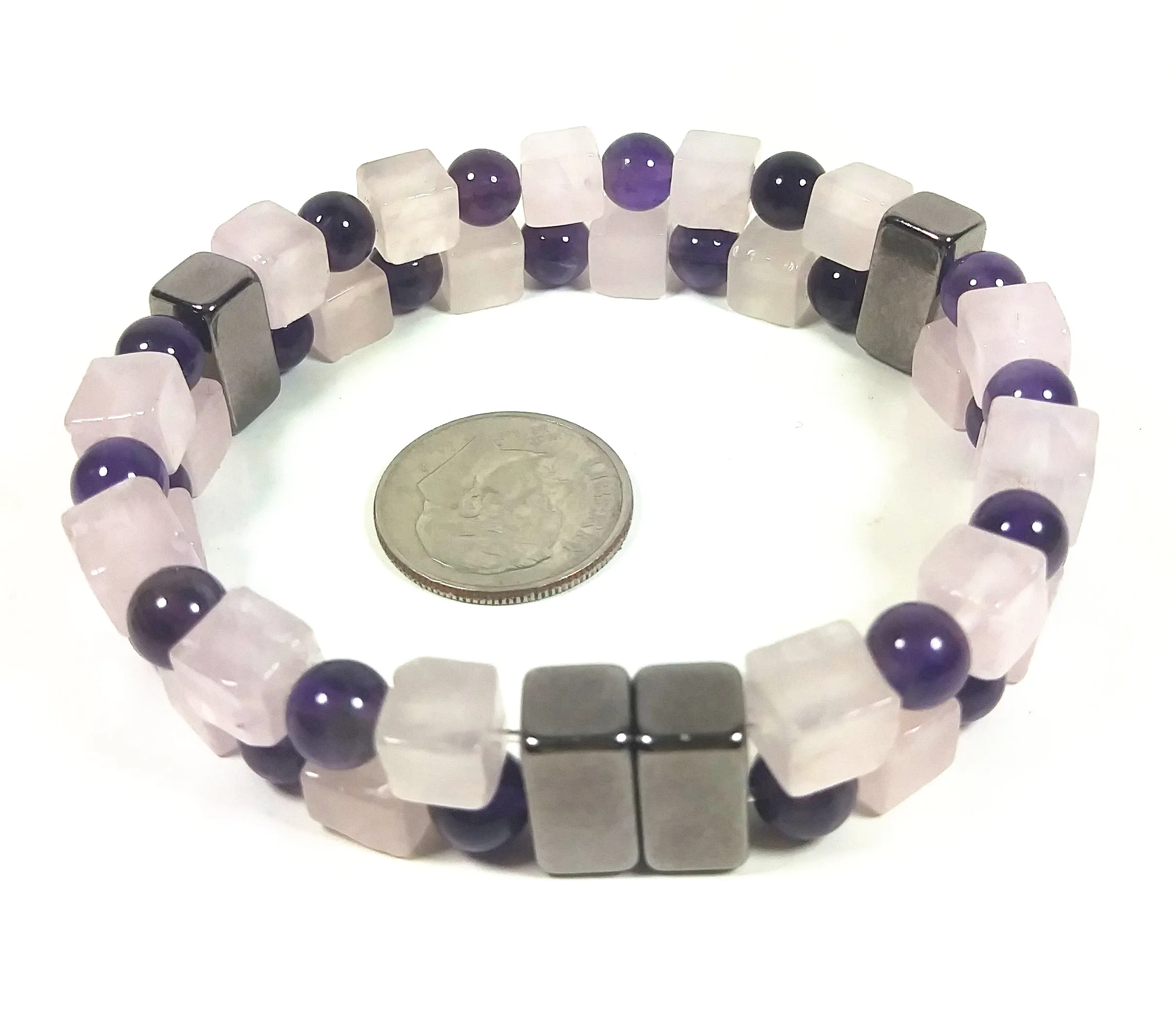 Handmade Ameythst & Rose Quartz 2 Row Bracelet