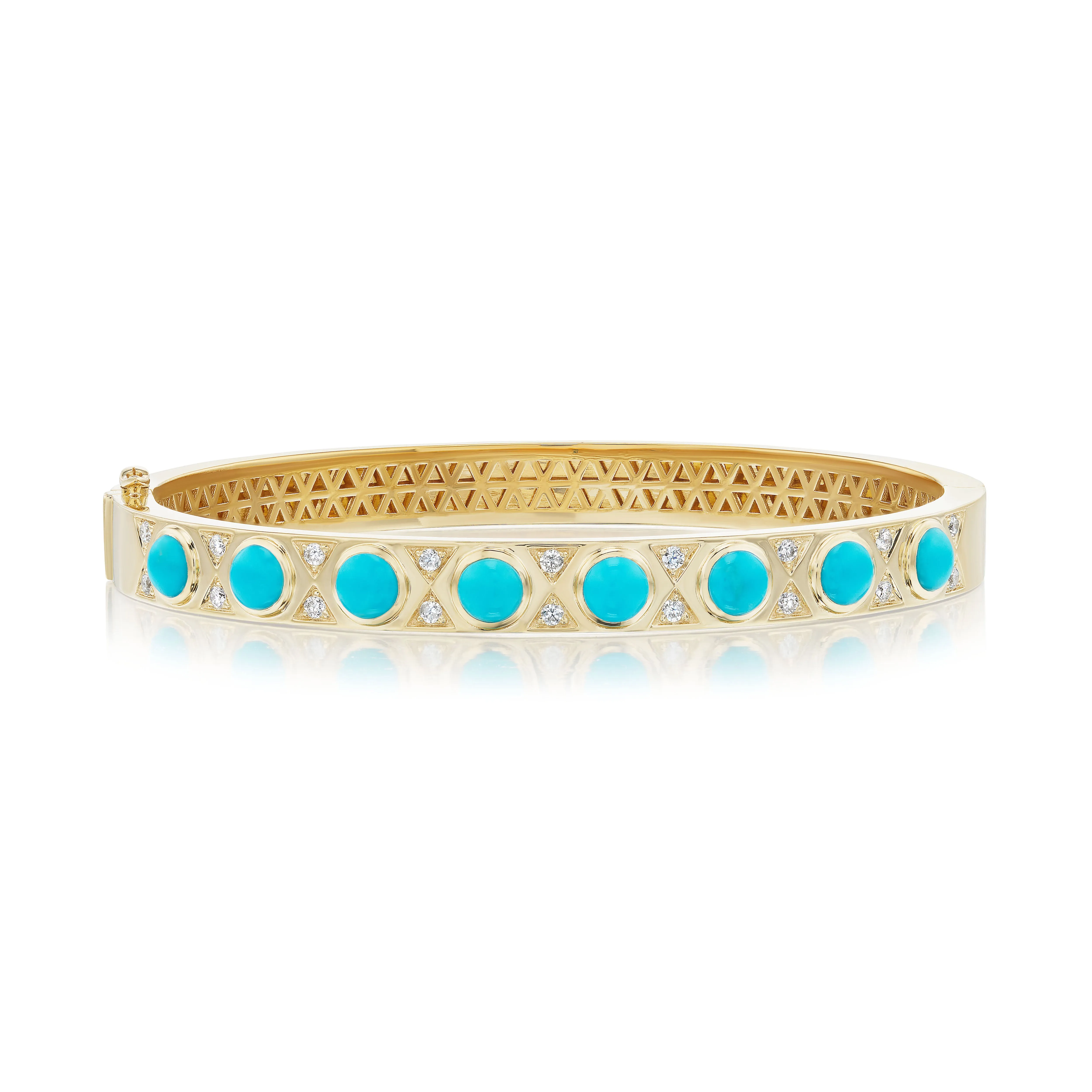 Harwell Godfrey 18k Turquoise Cabochon and Diamond  Bangle