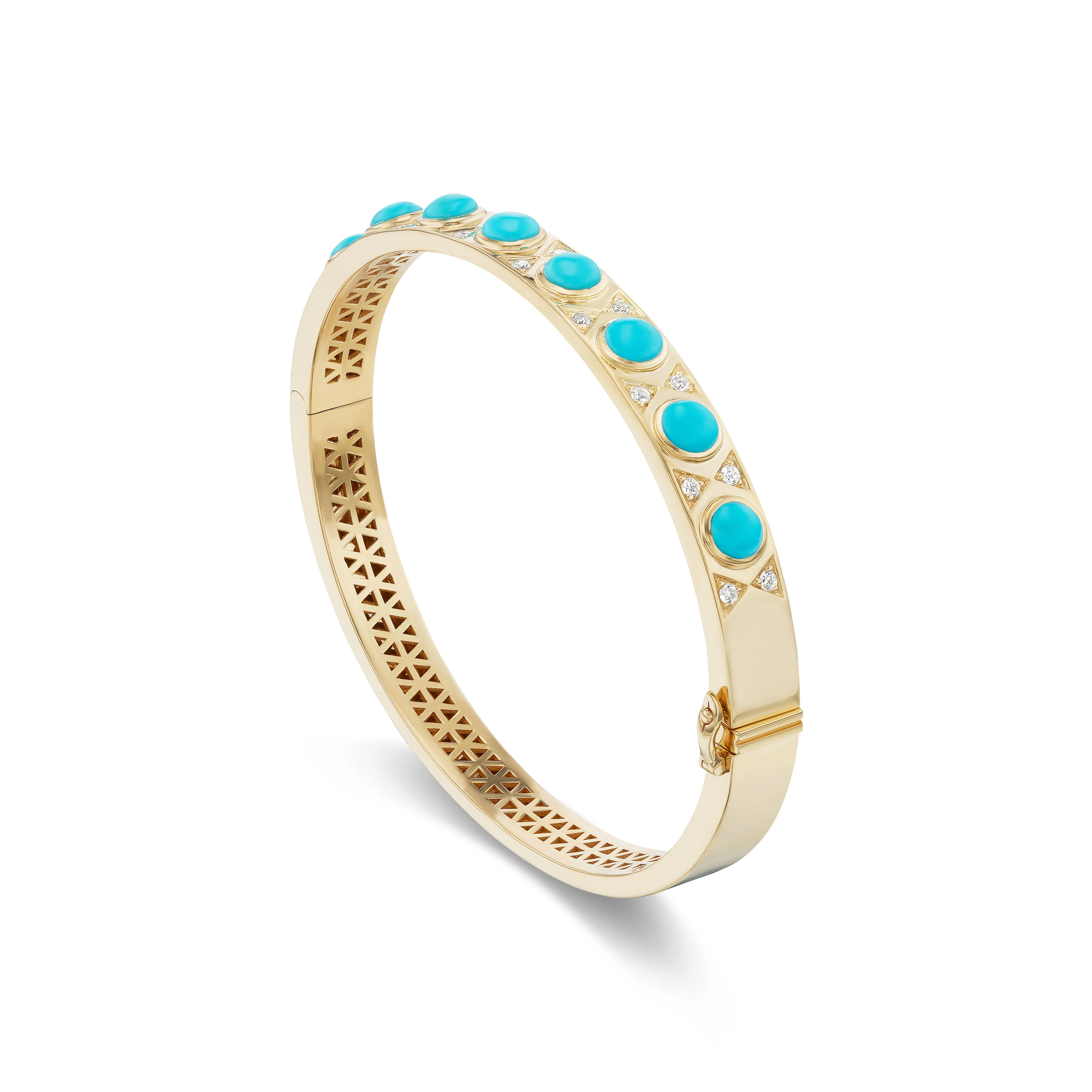 Harwell Godfrey 18k Turquoise Cabochon and Diamond  Bangle